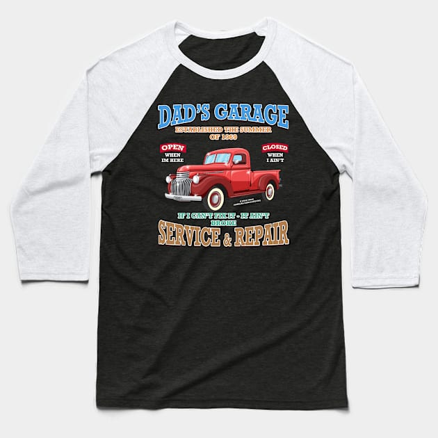 Dad's Garage Classic Car Racing Hot Rod Novelty Gift Baseball T-Shirt by Airbrush World